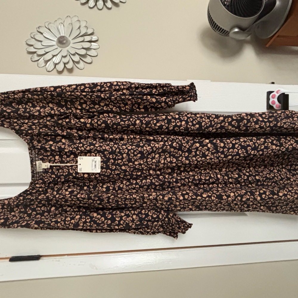 a.n.a Black Midi Dress with Peach Floral Print